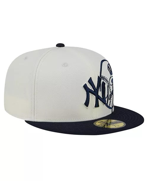 NEW ERA MEN'S CREAM/NAVY NEW YORK YANKEES LONESTAR 59FIFTY FITTED HAT